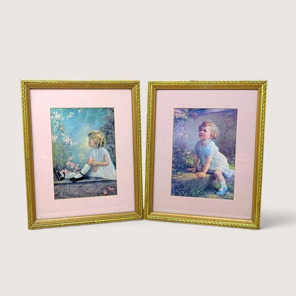 Vintage Framed Prints Home of the Bluebird & Song of the Lark Florence Lindsey
